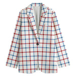 Red And Blue Tattersall Pattern Print Women's Cotton Blazer