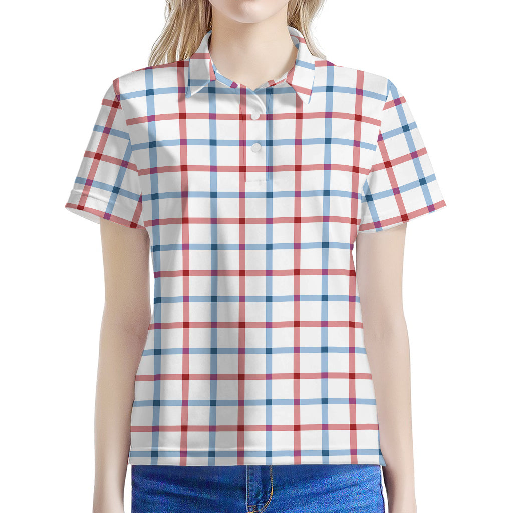 Red And Blue Tattersall Pattern Print Women's Polo Shirt