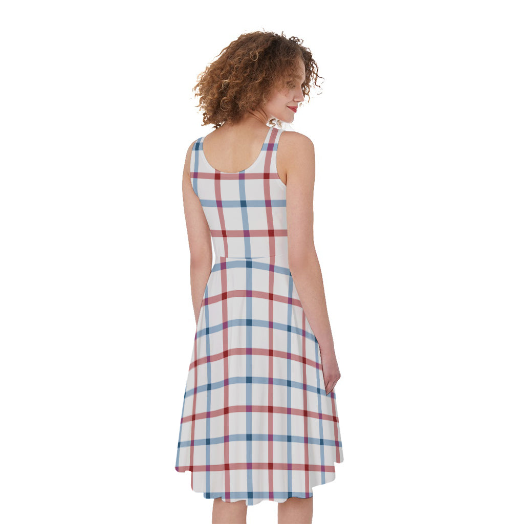 Red And Blue Tattersall Pattern Print Women's Sleeveless Dress