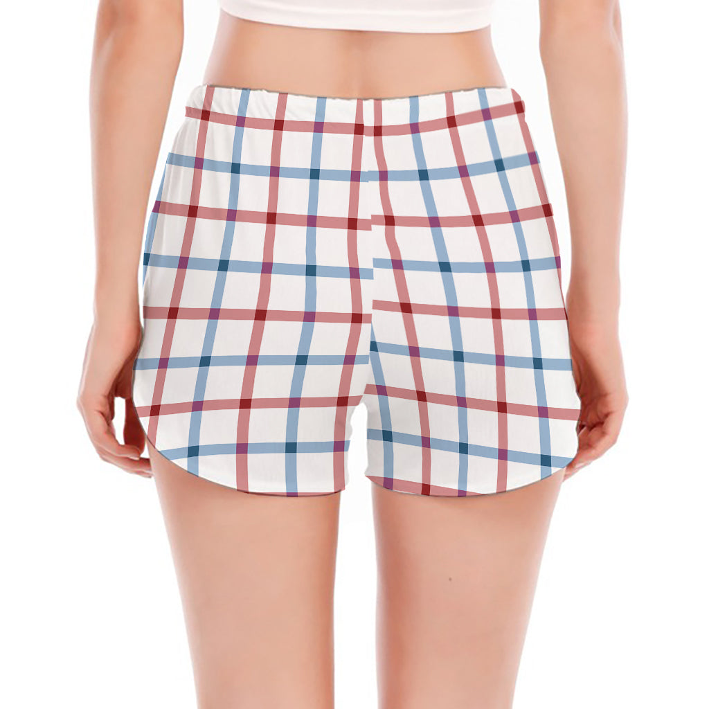 Red And Blue Tattersall Pattern Print Women's Split Running Shorts