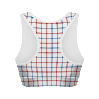 Red And Blue Tattersall Pattern Print Women's Sports Bra