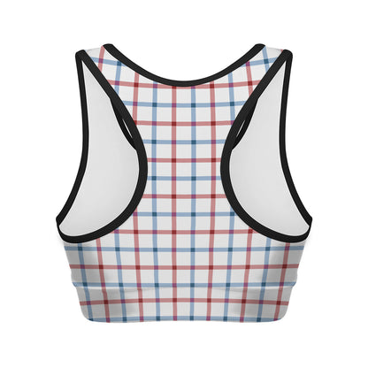 Red And Blue Tattersall Pattern Print Women's Sports Bra
