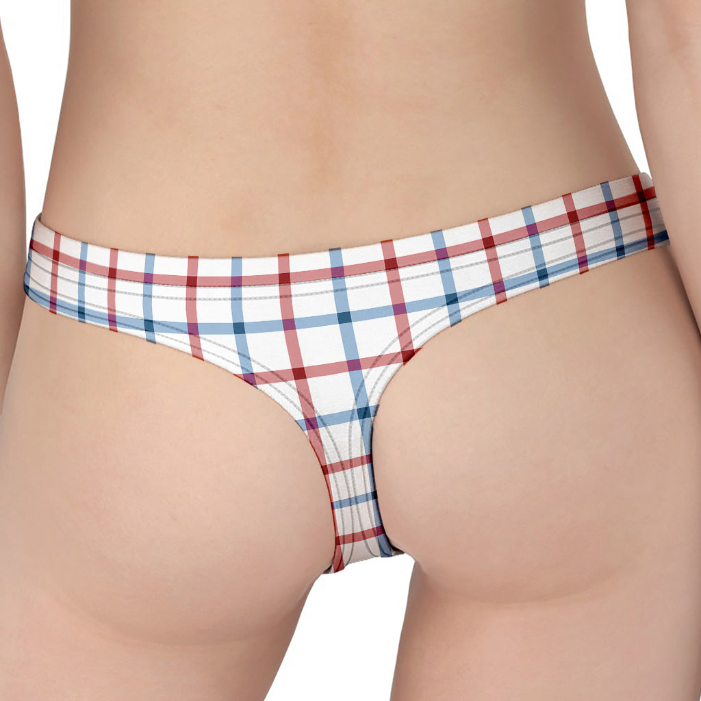 Red And Blue Tattersall Pattern Print Women's Thong