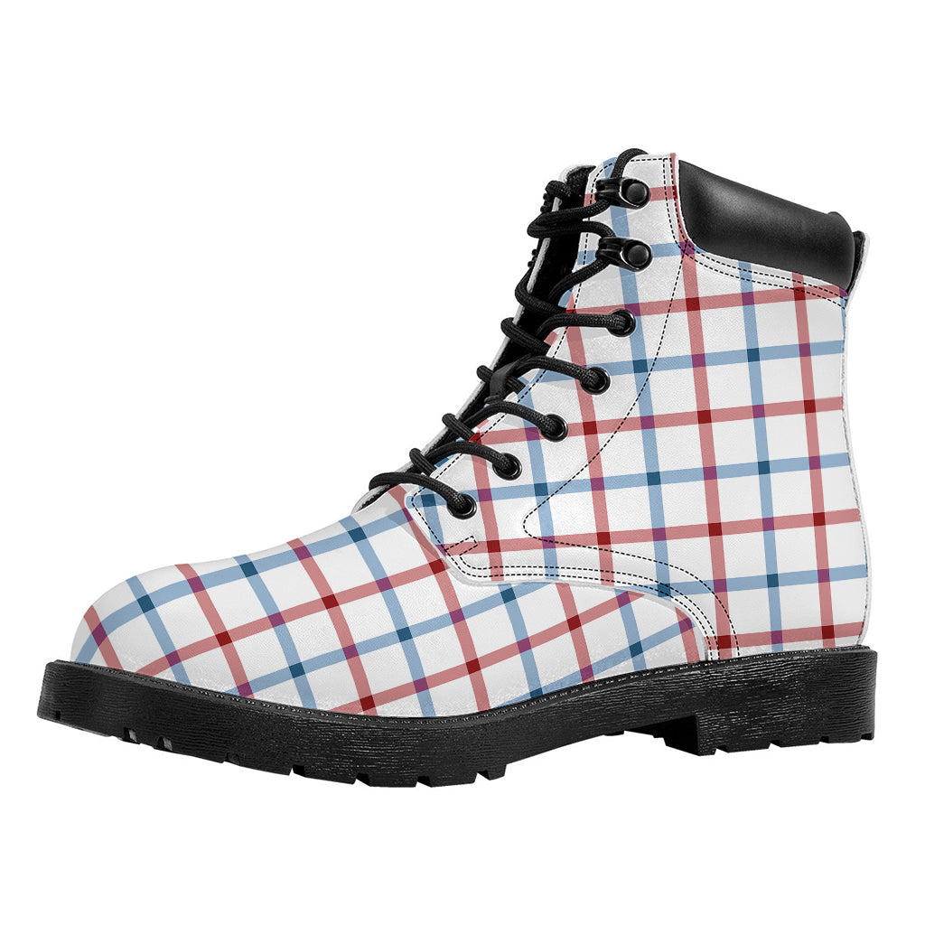 Red And Blue Tattersall Pattern Print Work Boots