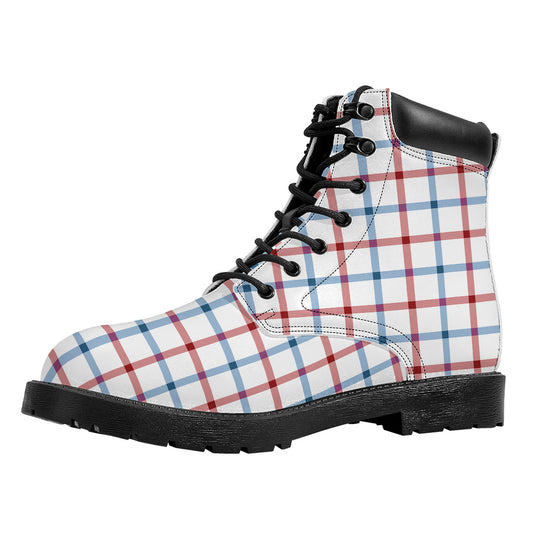 Red And Blue Tattersall Pattern Print Work Boots