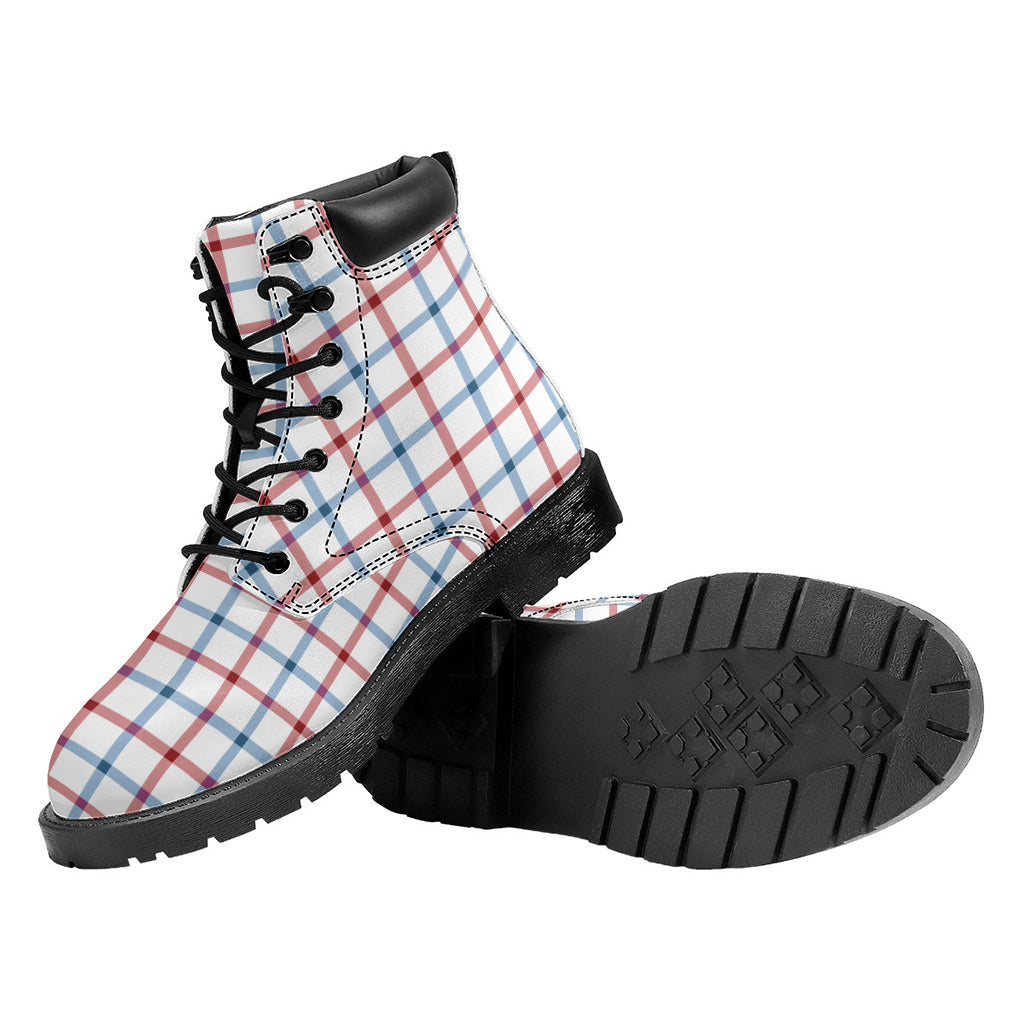 Red And Blue Tattersall Pattern Print Work Boots