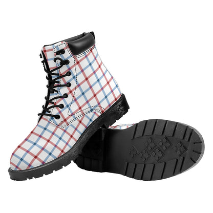 Red And Blue Tattersall Pattern Print Work Boots