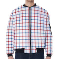 Red And Blue Tattersall Pattern Print Zip Sleeve Bomber Jacket
