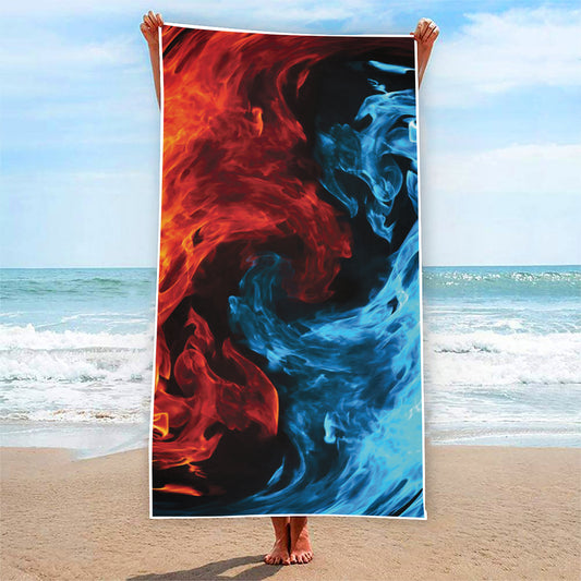Red And Blue Twin Flame Print Beach Towel