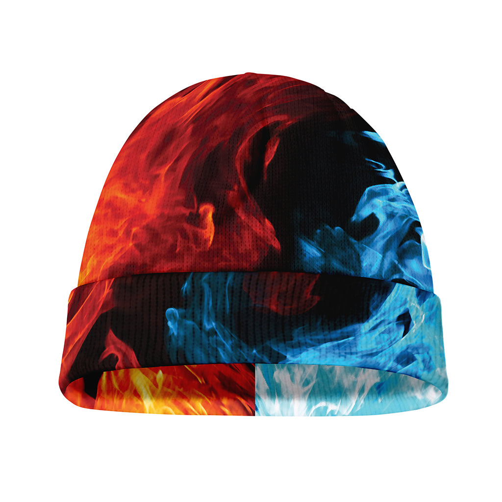 Red And Blue Twin Flame Print Beanie