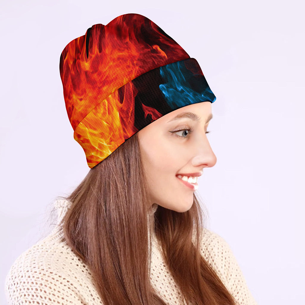 Red And Blue Twin Flame Print Beanie