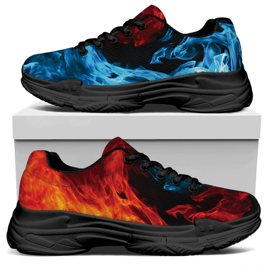 Red And Blue Twin Flame Print Black Chunky Shoes