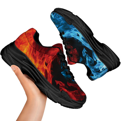 Red And Blue Twin Flame Print Black Chunky Shoes