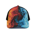 Red And Blue Twin Flame Print Black Mesh Trucker Cap