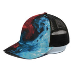 Red And Blue Twin Flame Print Black Mesh Trucker Cap
