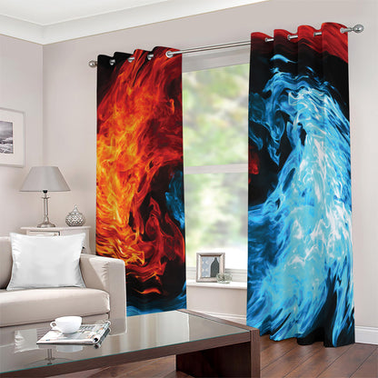 Red And Blue Twin Flame Print Blackout Grommet Curtains