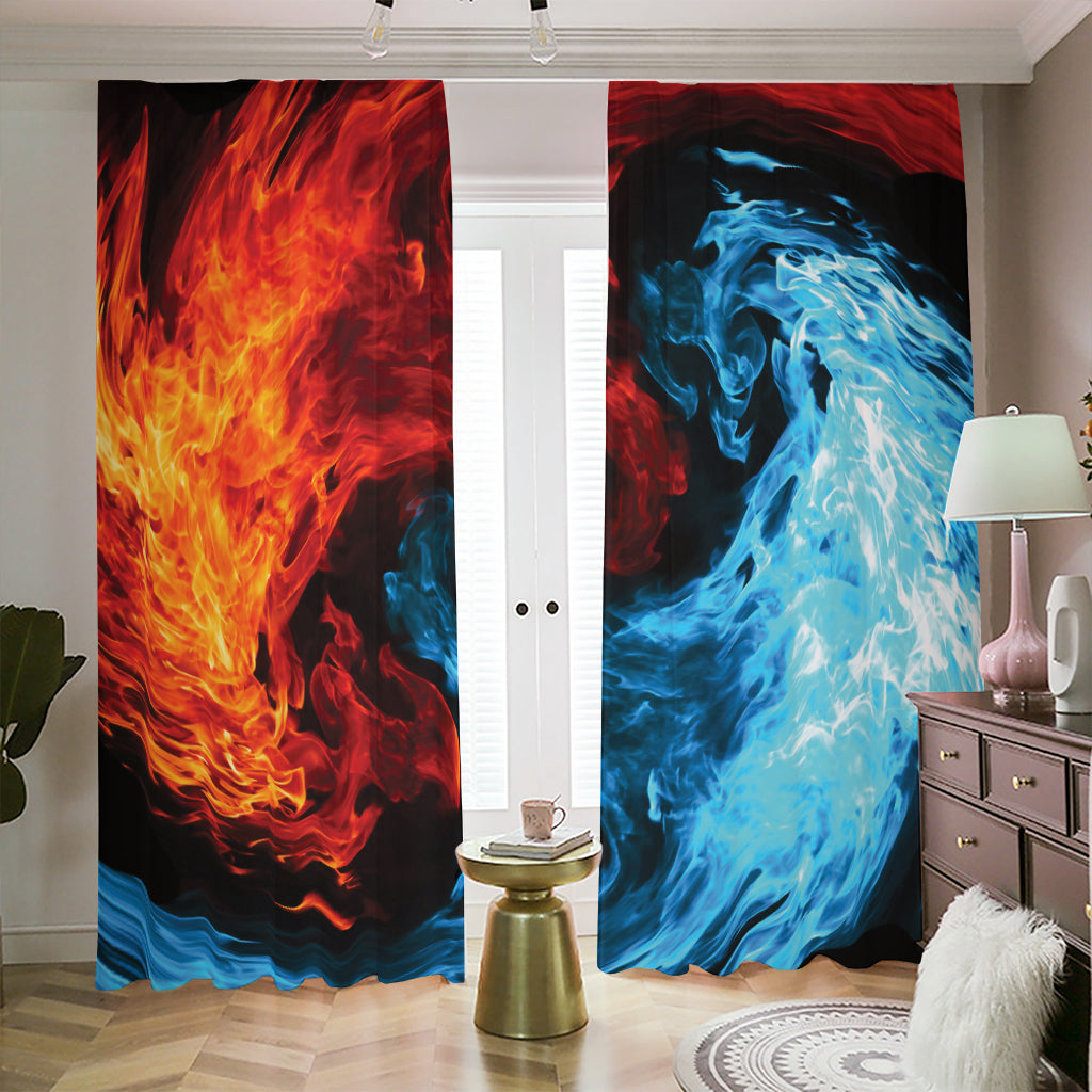 Red And Blue Twin Flame Print Blackout Pencil Pleat Curtains