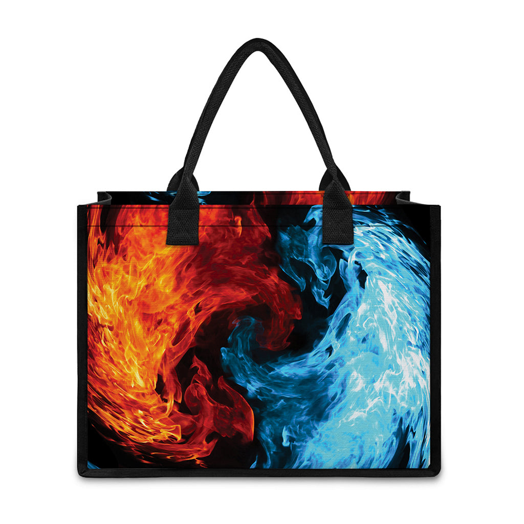 Red And Blue Twin Flame Print Canvas Tote Bag