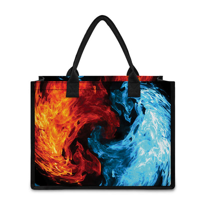 Red And Blue Twin Flame Print Canvas Tote Bag