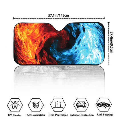 Red And Blue Twin Flame Print Car Windshield Sun Shade