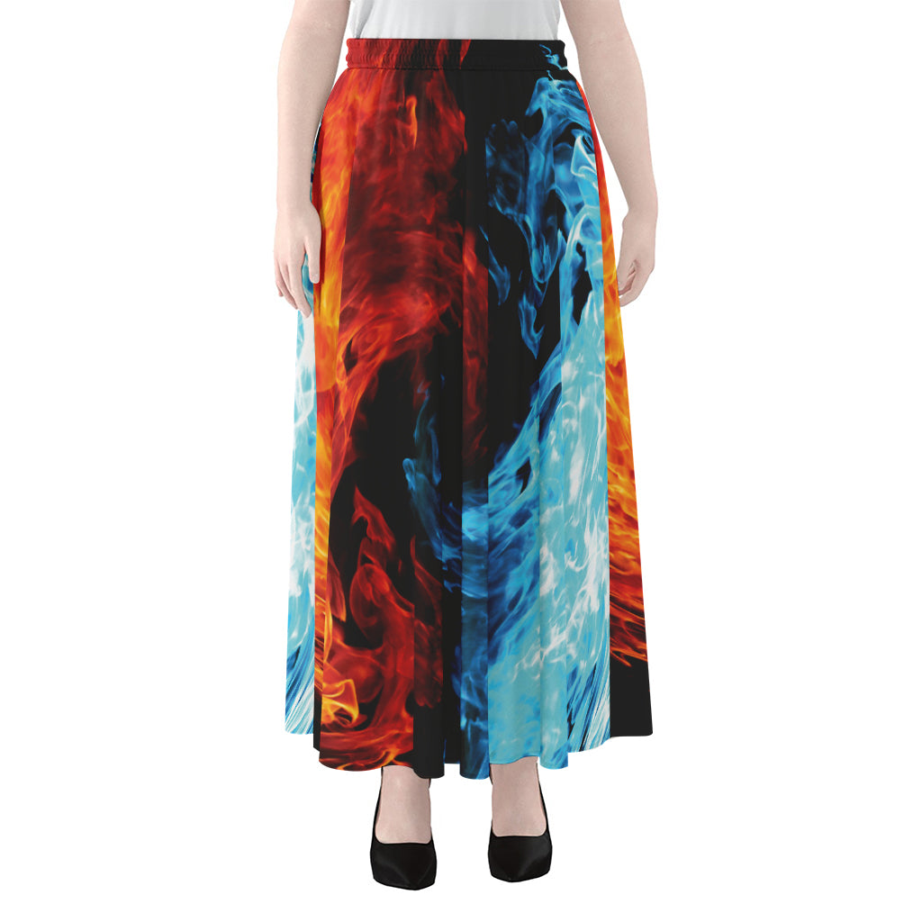 Red And Blue Twin Flame Print Chiffon Maxi Skirt