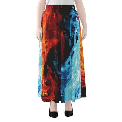 Red And Blue Twin Flame Print Chiffon Maxi Skirt