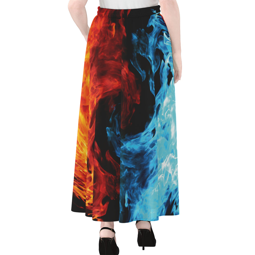 Red And Blue Twin Flame Print Chiffon Maxi Skirt