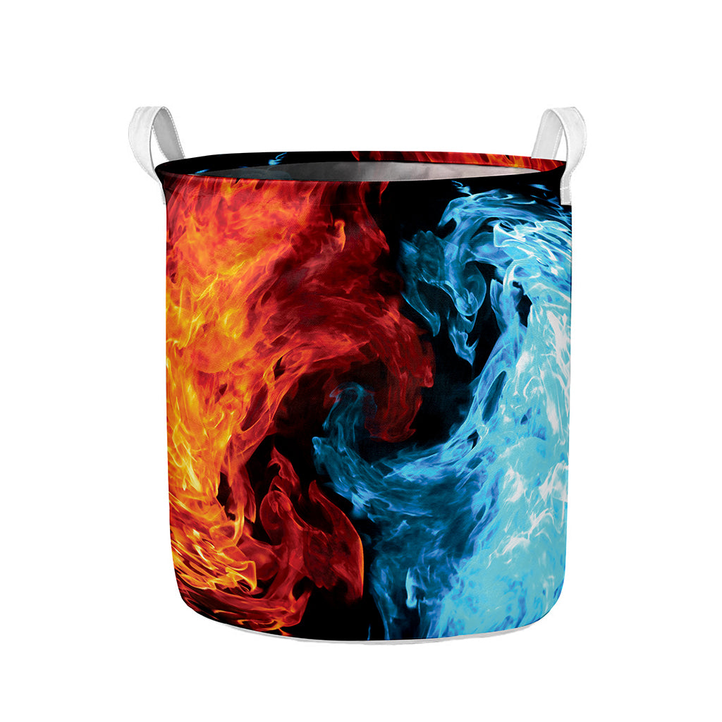 Red And Blue Twin Flame Print Collapsible Laundry Basket