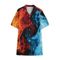 Red And Blue Twin Flame Print Cotton Hawaiian Shirt