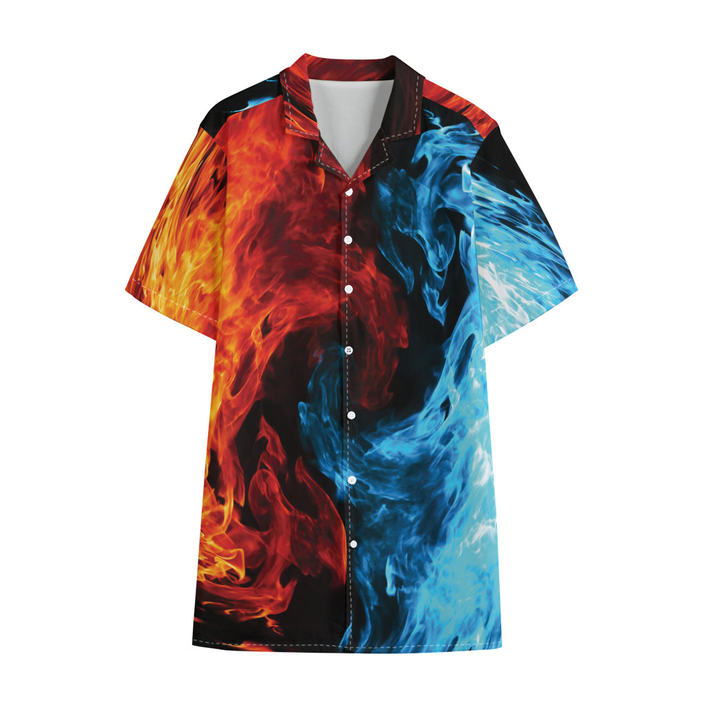 Red And Blue Twin Flame Print Cotton Hawaiian Shirt