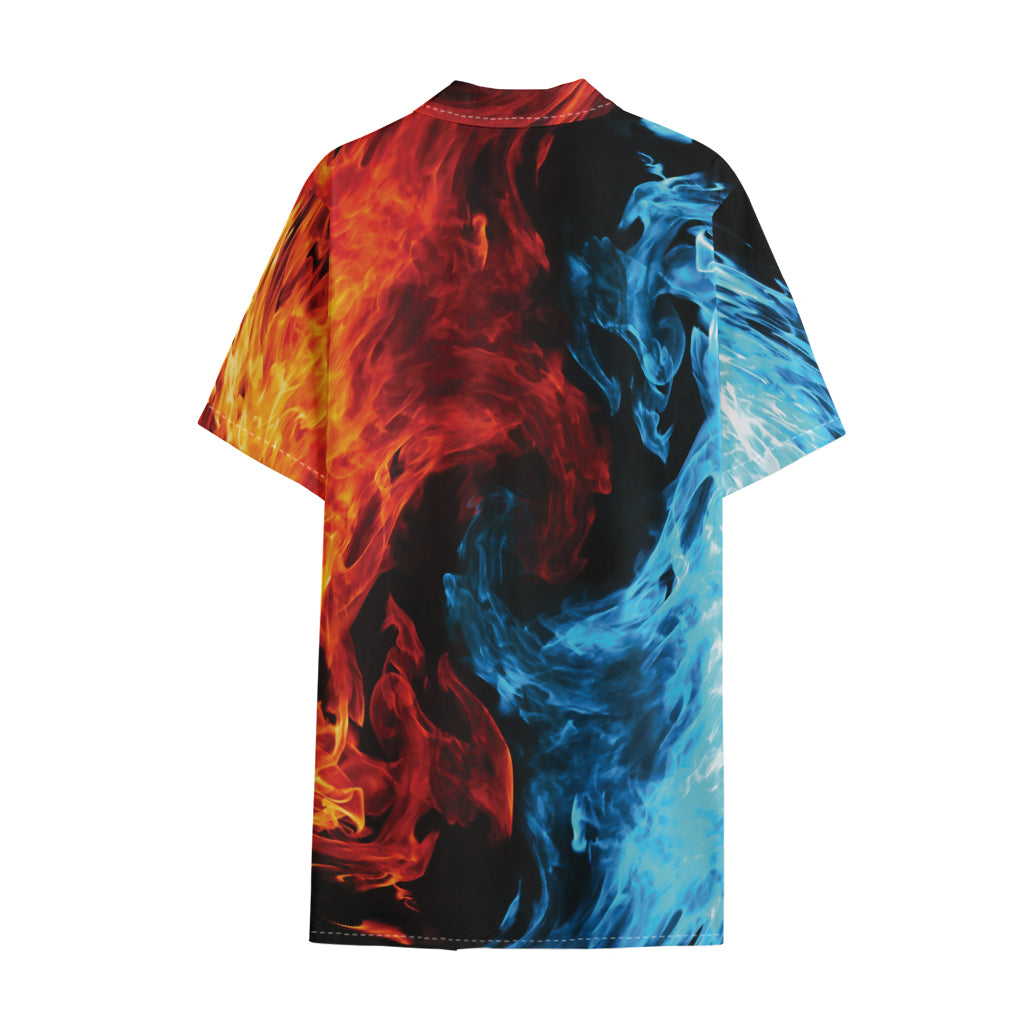 Red And Blue Twin Flame Print Cotton Hawaiian Shirt