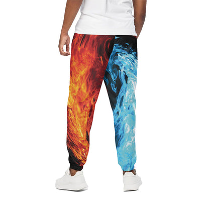 Red And Blue Twin Flame Print Cotton Pants