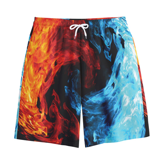 Red And Blue Twin Flame Print Cotton Shorts