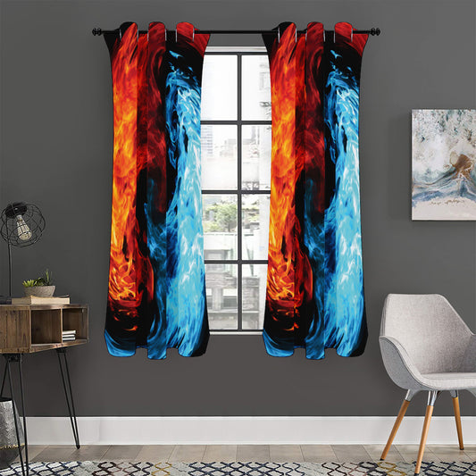 Red And Blue Twin Flame Print Curtain