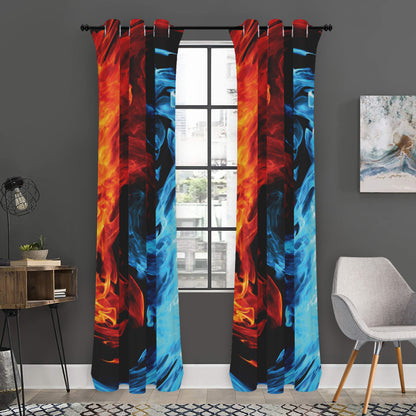 Red And Blue Twin Flame Print Curtain