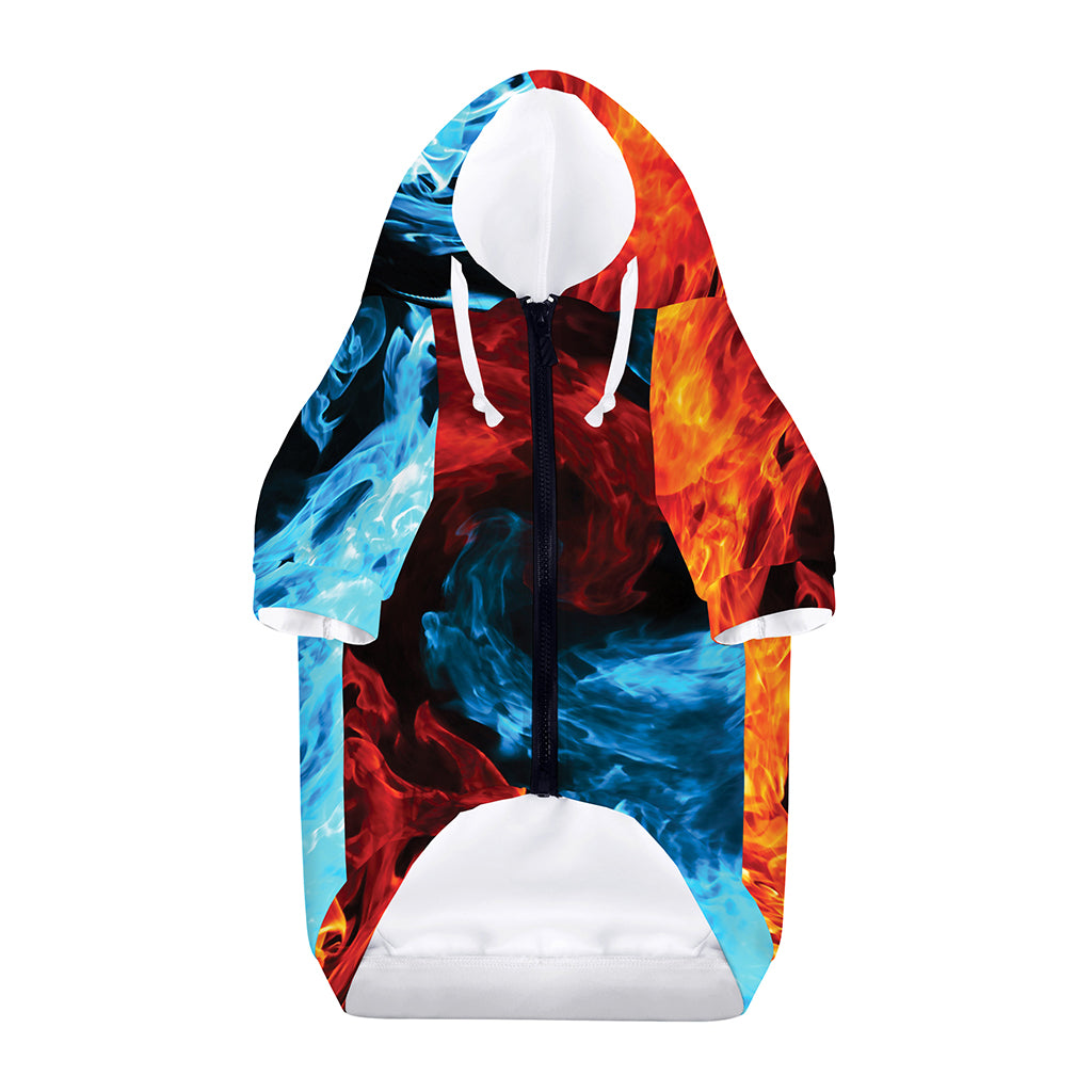 Red And Blue Twin Flame Print Dog Zip Up Hoodie