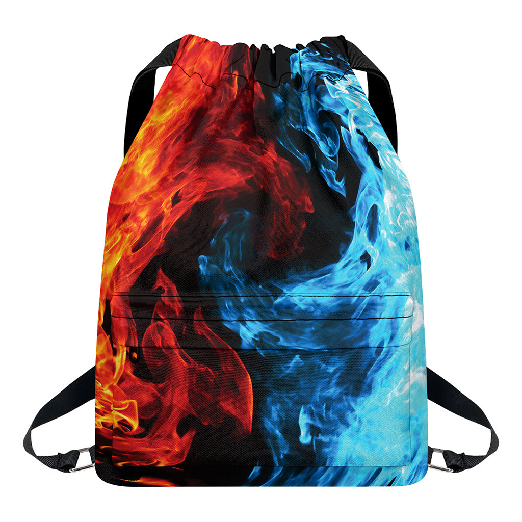 Red And Blue Twin Flame Print Drawstring Backpack