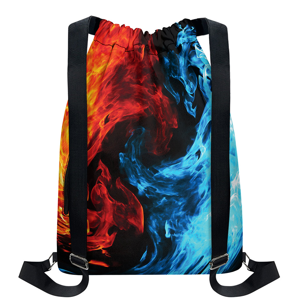 Red And Blue Twin Flame Print Drawstring Backpack