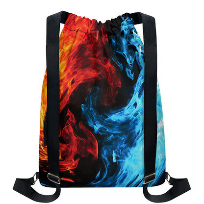 Red And Blue Twin Flame Print Drawstring Backpack