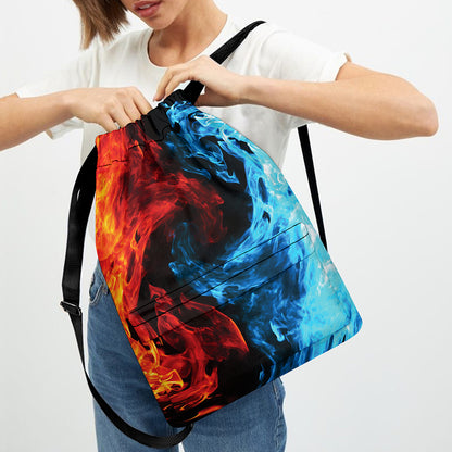 Red And Blue Twin Flame Print Drawstring Backpack
