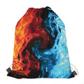Red And Blue Twin Flame Print Drawstring Bag