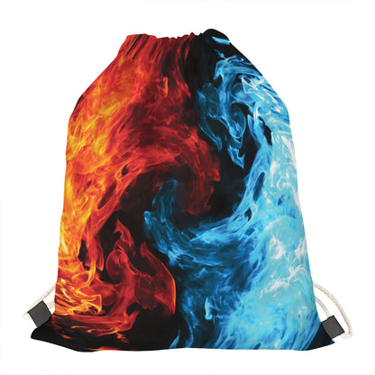 Red And Blue Twin Flame Print Drawstring Bag