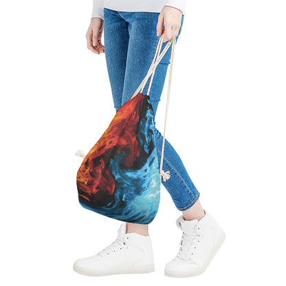 Red And Blue Twin Flame Print Drawstring Bag
