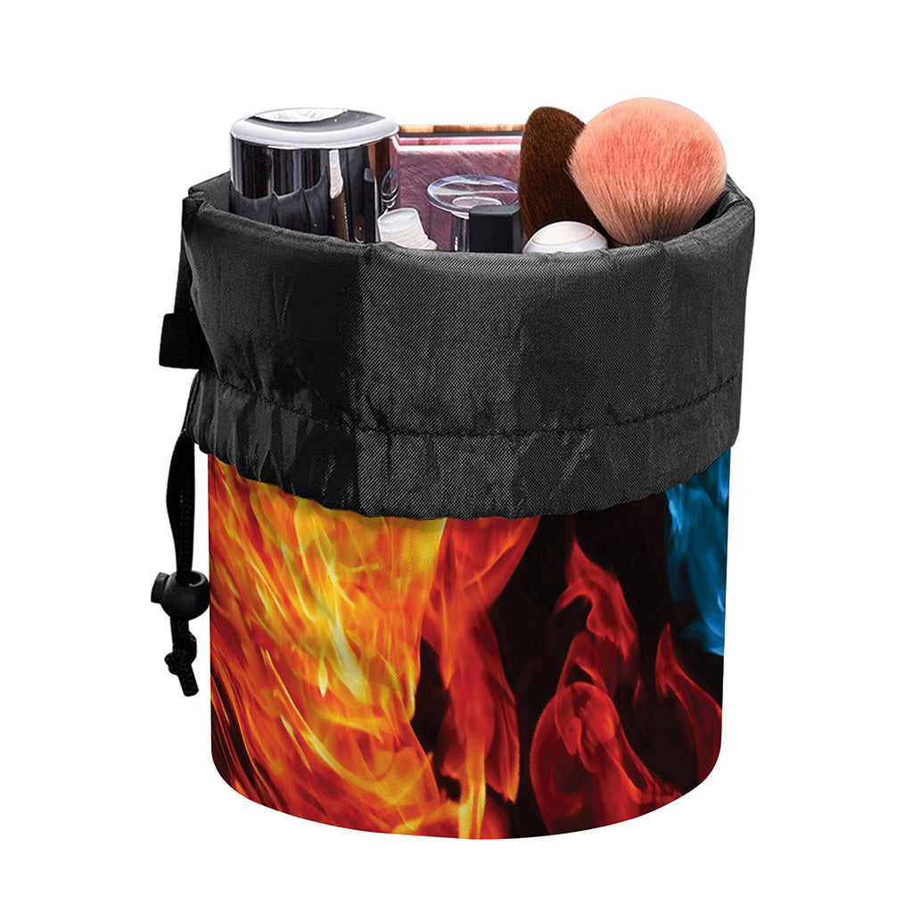 Red And Blue Twin Flame Print Drawstring Makeup Bag