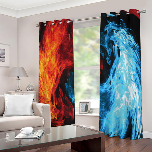 Red And Blue Twin Flame Print Extra Wide Grommet Curtains
