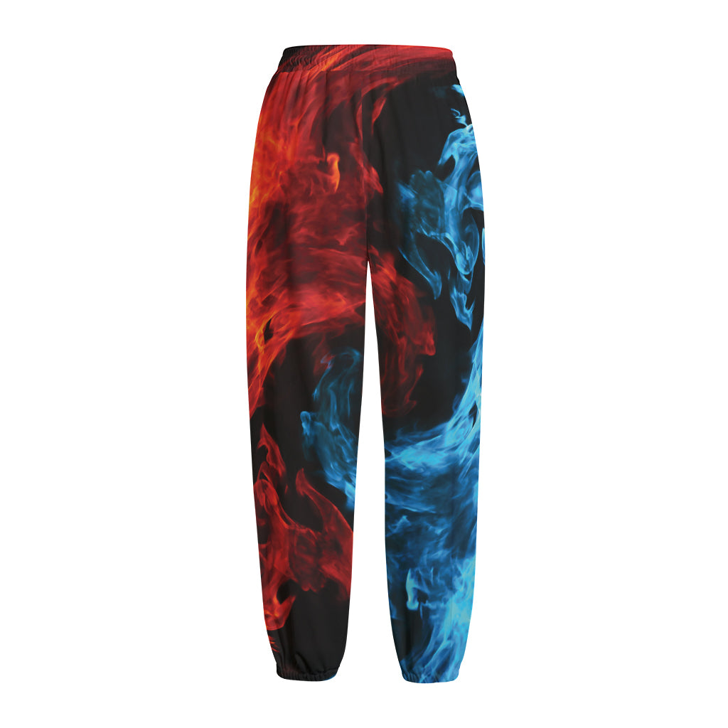 Red And Blue Twin Flame Print Fleece Lined Knit Pants