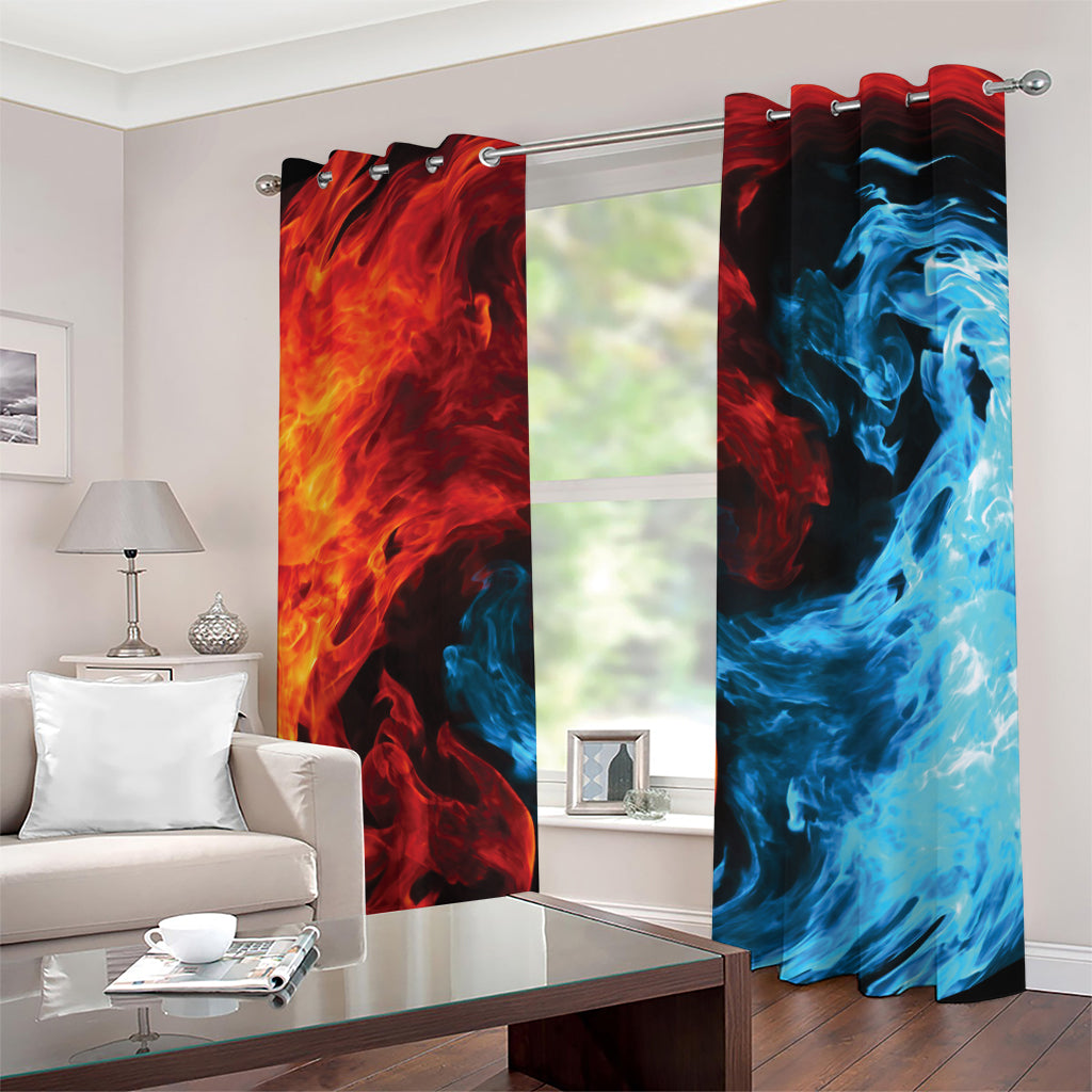 Red And Blue Twin Flame Print Grommet Curtains