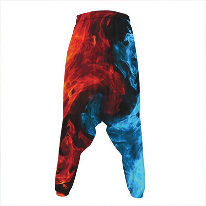 Red And Blue Twin Flame Print Hammer Pants