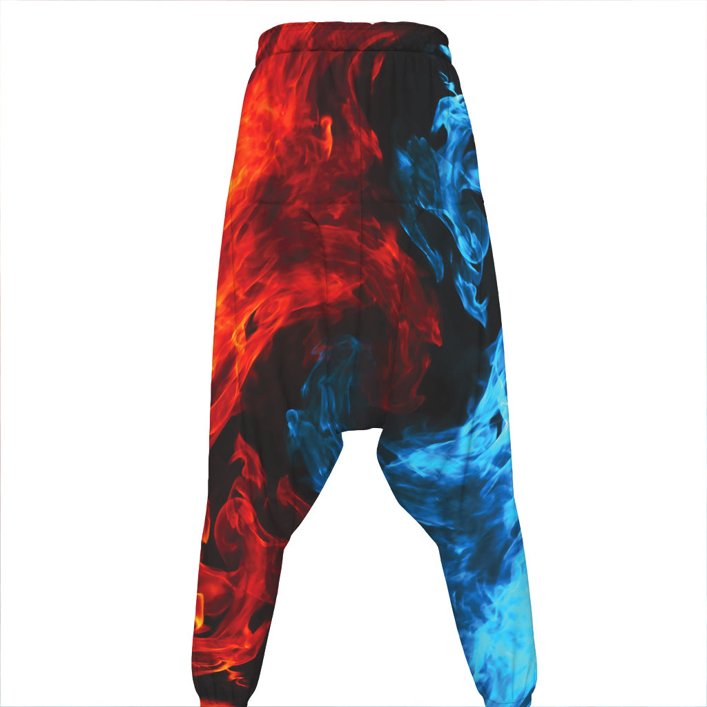 Red And Blue Twin Flame Print Hammer Pants