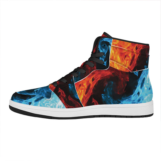 Red And Blue Twin Flame Print High Top Leather Sneakers
